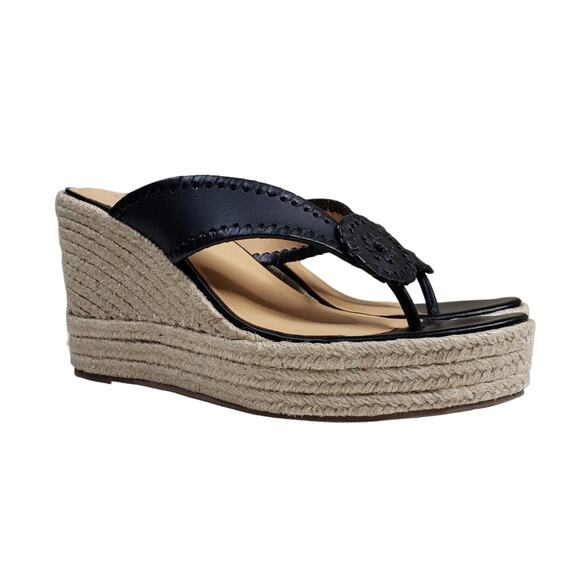 Jack Rogers Rowan Platform Espadrille Leather Wedge Sandal in Black NEW - Picture 2 of 11